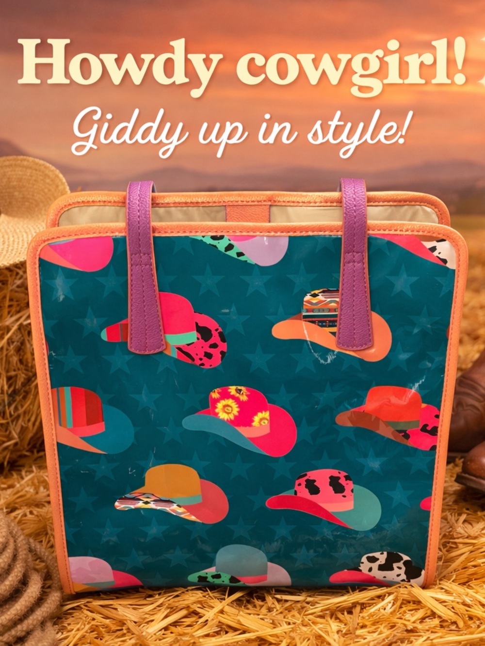 Colorful Catchfly Cowboy Hat Print Tote